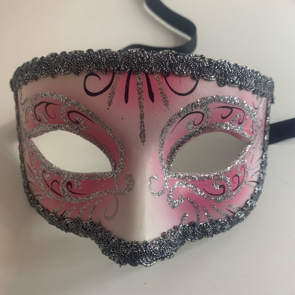 Pink and Silver Masquerade Mask from Venice Italy